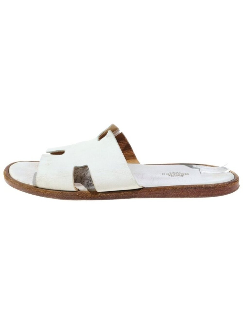 Hermes Izmir Leather Flat Sandals Slides White - Picture 2 of 6